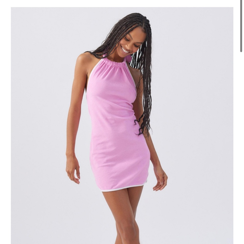 UO Jeanne Terrycloth Halter Mini Dress